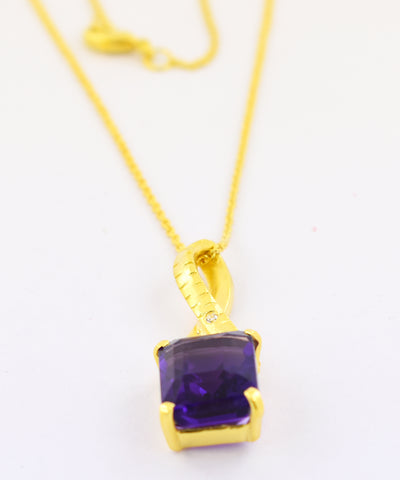 5.8 Cts Certified Amethyst Gemstone Pendant in Panchdhatu, Astrological Pendant - ZeeDiamonds