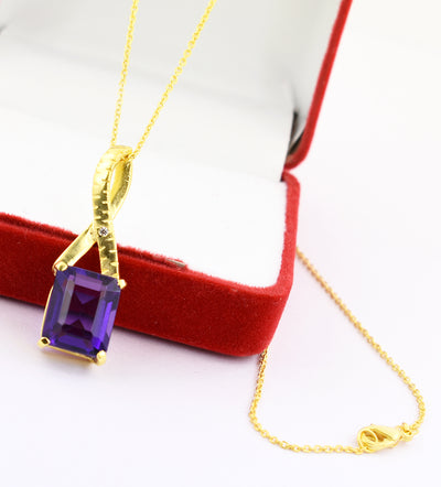 5.8 Cts Certified Amethyst Gemstone Pendant in Panchdhatu, Astrological Pendant - ZeeDiamonds