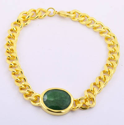 12 Ct Emerald Stone Men Bracelet in Ashtadhatu Metal - ZeeDiamonds