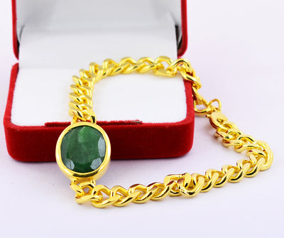 12 Ct Emerald Stone Men Bracelet in Ashtadhatu Metal - ZeeDiamonds