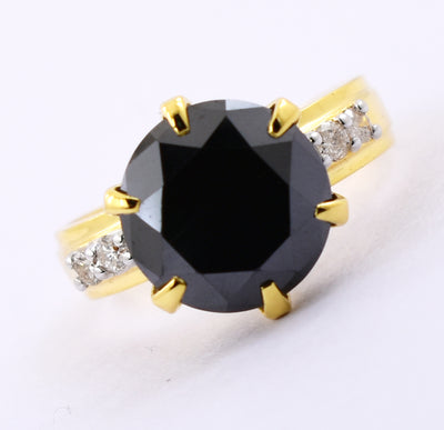 4 Cts Round Shape Black Diamond Ring with White Diamonds Accents, Great Design - ZeeDiamonds