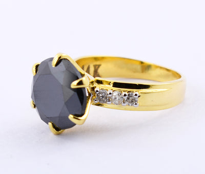 4 Cts Round Shape Black Diamond Ring with White Diamonds Accents, Great Design - ZeeDiamonds