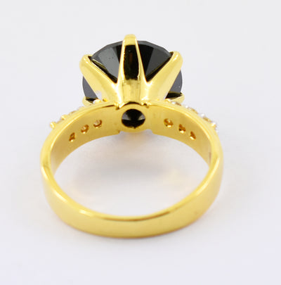 4 Cts Round Shape Black Diamond Ring with White Diamonds Accents, Great Design - ZeeDiamonds