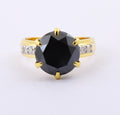 4 Cts Round Shape Black Diamond Ring with White Diamonds Accents, Great Design - ZeeDiamonds