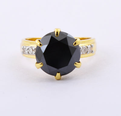 4 Cts Round Shape Black Diamond Ring with White Diamonds Accents, Great Design - ZeeDiamonds