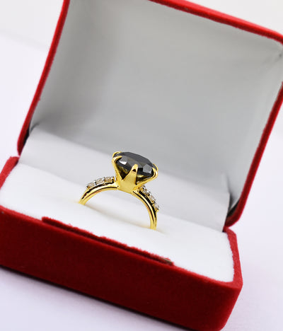 4 Cts Round Shape Black Diamond Ring with White Diamonds Accents, Great Design - ZeeDiamonds