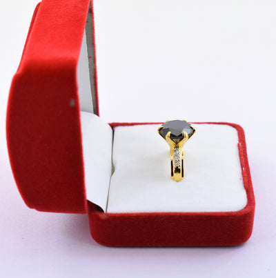 4 Cts Round Shape Black Diamond Ring with White Diamonds Accents, Great Design - ZeeDiamonds