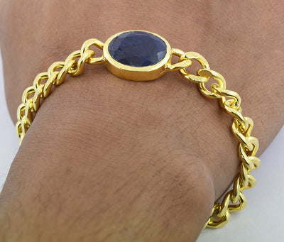 11 Ct Oval Faceted Blue Sapphire Bracelet  In Yellow Gold For Men's - ZeeDiamonds