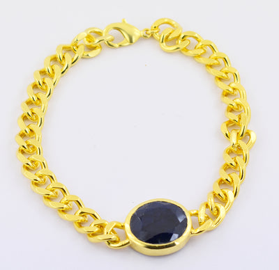 11 Ct Oval Faceted Blue Sapphire Bracelet  In Yellow Gold For Men's - ZeeDiamonds