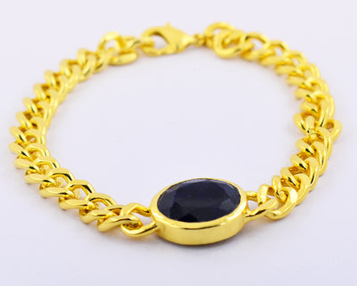 11 Ct Oval Faceted Blue Sapphire Bracelet  In Yellow Gold For Men's - ZeeDiamonds