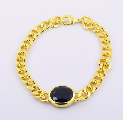 11 Ct Oval Faceted Blue Sapphire Bracelet  In Yellow Gold For Men's - ZeeDiamonds