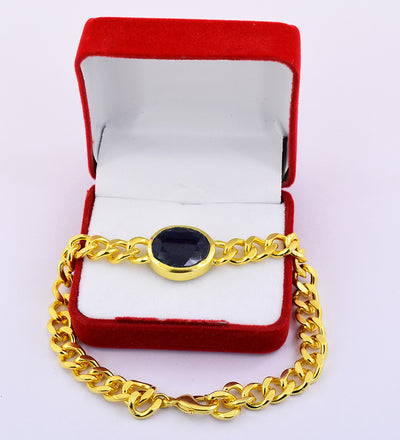 11 Ct Oval Faceted Blue Sapphire Bracelet  In Yellow Gold For Men's - ZeeDiamonds