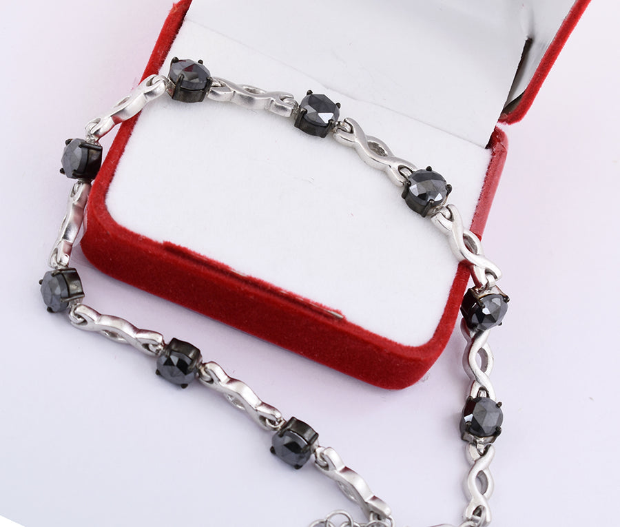 8.46 Cts Certified Black Diamond Infinite Bracelet In Sterling Silver - ZeeDiamonds
