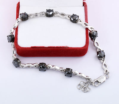 8.46 Cts Certified Black Diamond Infinite Bracelet In Sterling Silver - ZeeDiamonds