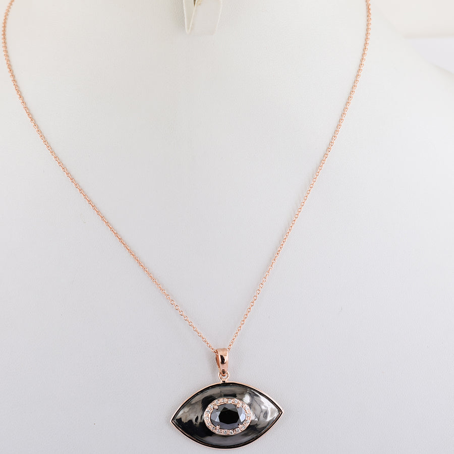 3 Ct, Certified Black Diamond Chain Pendant, Evil Eye Pendent - ZeeDiamonds