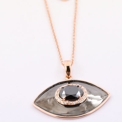 3 Ct, Certified Black Diamond Chain Pendant, Evil Eye Pendent - ZeeDiamonds