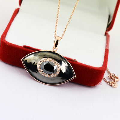 3 Ct, Certified Black Diamond Chain Pendant, Evil Eye Pendent - ZeeDiamonds