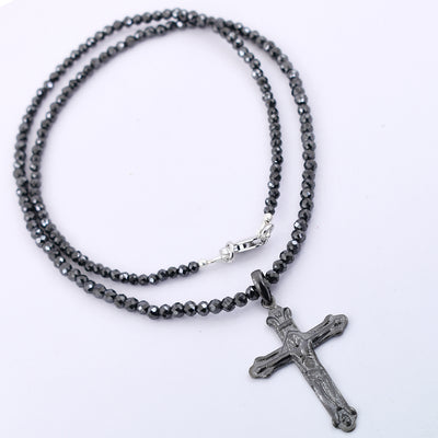 5 mm Black Diamond Necklace With Cross Pendant, Unisex Gifts - ZeeDiamonds