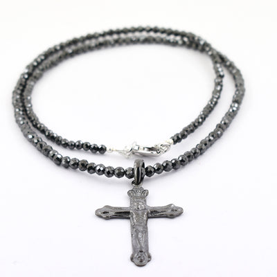 5 mm Black Diamond Necklace With Cross Pendant, Unisex Gifts - ZeeDiamonds