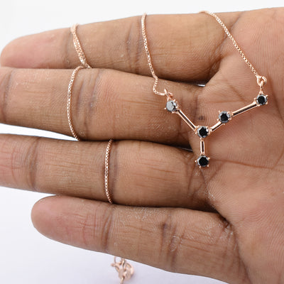 AAA 0.70 Ct Black Diamond, Zodiac Necklace,Astrology Necklace,Birthstone Jewelry - ZeeDiamonds