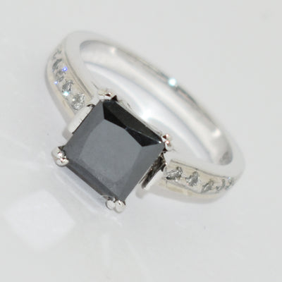 2 Ct Certified Black Diamond Engagement Ring in White Gold, Elegant Shine & Luster - ZeeDiamonds