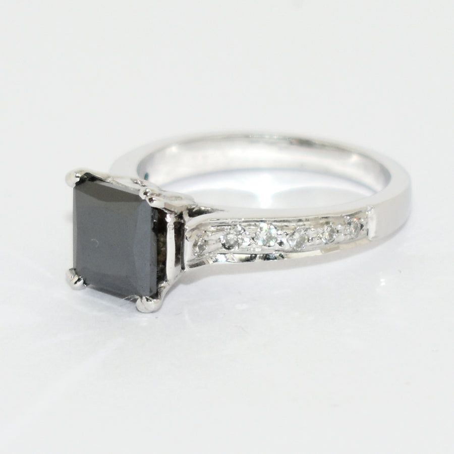 2 Ct Certified Black Diamond Engagement Ring in White Gold, Elegant Shine & Luster - ZeeDiamonds