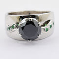 2-4 Ct Round Brilliant Cut Black Diamond Solitaire Ring With Emerald Accents - ZeeDiamonds