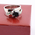 2-4 Ct Round Brilliant Cut Black Diamond Solitaire Ring With Emerald Accents - ZeeDiamonds