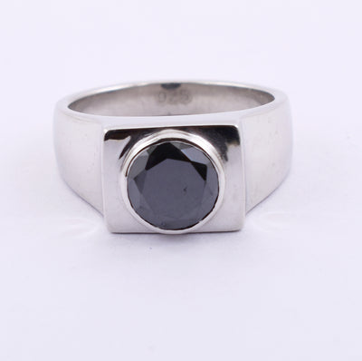 1.5 Ct Certified Round Cut Black Diamond Ring in Silver - ZeeDiamonds