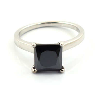 Black Diamond Solitaire Ring With White Diamond Accents - ZeeDiamonds