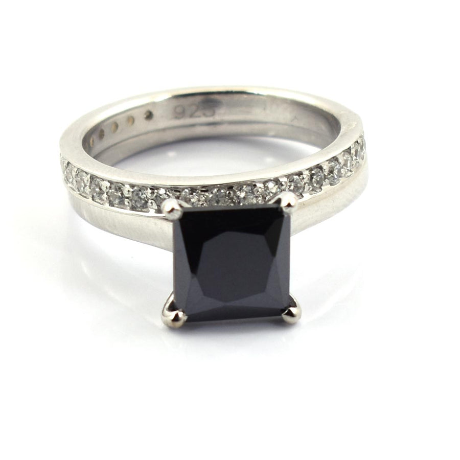 Black Diamond Solitaire Ring With White Diamond Accents - ZeeDiamonds