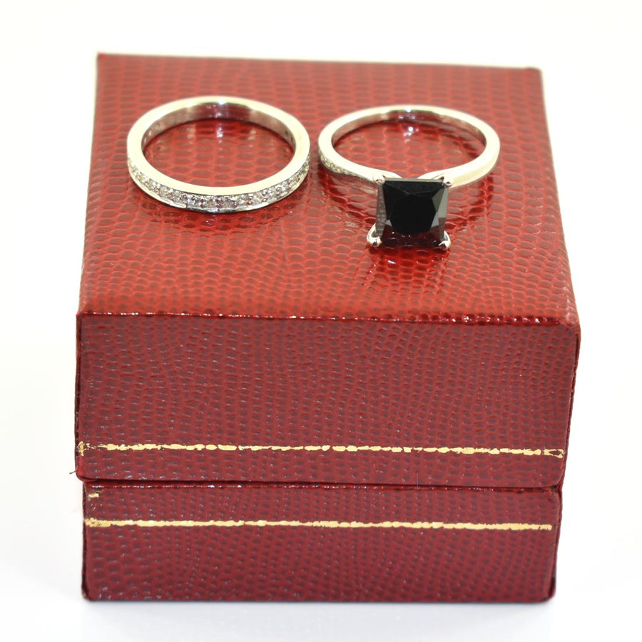 Black Diamond Solitaire Ring With White Diamond Accents - ZeeDiamonds