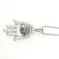 0.89 Ct Hamsa Hand Blue Diamond Pendant, Bridal Gift - ZeeDiamonds