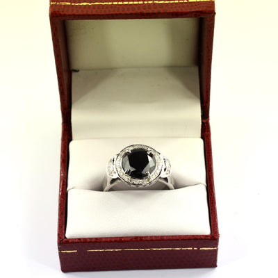 4 Ct Black Diamond Solitaire Ring With White Diamond Accents - ZeeDiamonds