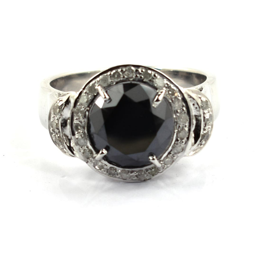 4 Ct Black Diamond Solitaire Ring With White Diamond Accents - ZeeDiamonds