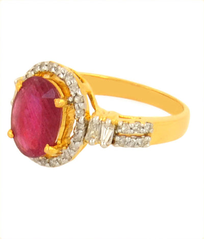 Ruby Gemstone Engagment Ring With White Diamond Accents - ZeeDiamonds