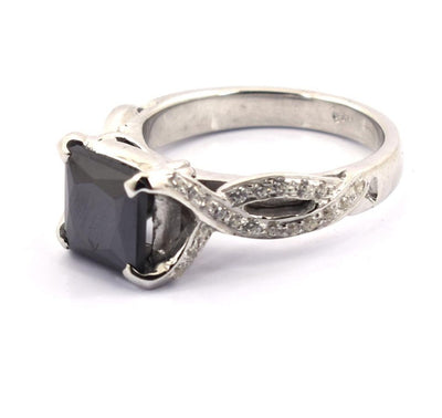 3.5 Ct Black Diamond Engagement Ring With White Diamond Accents - ZeeDiamonds