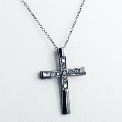 Black Diamond Solitaire Designer Cross Pendant, Great Shine & Fancy Look - ZeeDiamonds