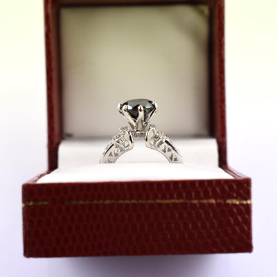 2.5 Ct Black Diamond Engagement Ring With White Diamond Accents - ZeeDiamonds