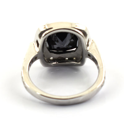 4 Ct Cushion Shape Black Diamond Ring With White Diamond Accents - ZeeDiamonds