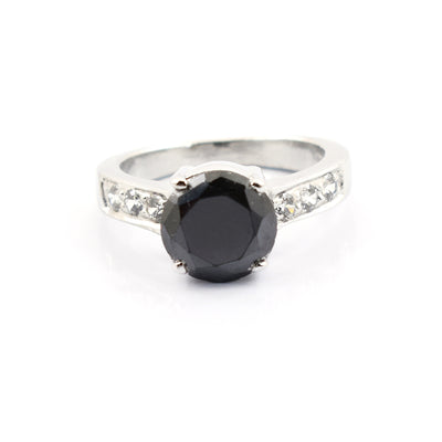 1-3 Cts Black Diamond Solitaire Ring With White Diamond Accents - ZeeDiamonds