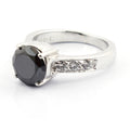 1-3 Cts Black Diamond Solitaire Ring With White Diamond Accents - ZeeDiamonds