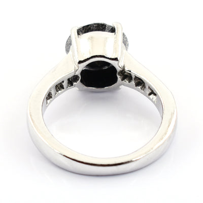 1-3 Cts Black Diamond Solitaire Ring With White Diamond Accents - ZeeDiamonds