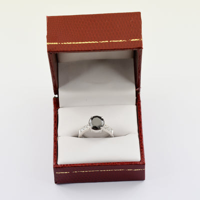 1-3 Cts Black Diamond Solitaire Ring With White Diamond Accents - ZeeDiamonds