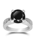 1.50 Ct AAA Quality Black Diamond Solitaire Ring with Diamond Accents, Great Luster - ZeeDiamonds