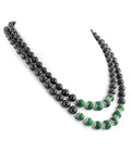 Two Row Blue Sapphire and Cabochon Emerald Beads Necklace - ZeeDiamonds