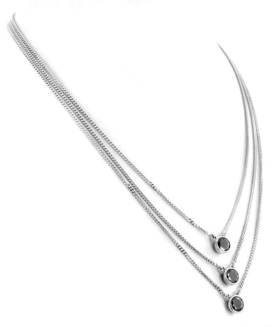 Three Row Black Diamond Necklace With Black Diamond Solitaires - ZeeDiamonds