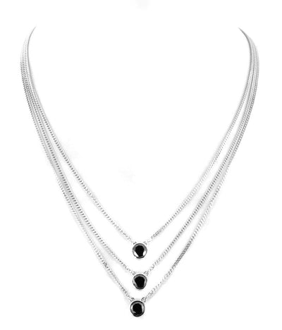 Three Row Black Diamond Necklace With Black Diamond Solitaires - ZeeDiamonds