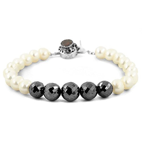 5 - 6 mm Handmade Black Diamonds Bracelet with Pearls.Certified - ZeeDiamonds
