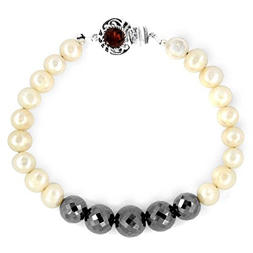 5 - 6 mm Handmade Black Diamonds Bracelet with Pearls.Certified - ZeeDiamonds